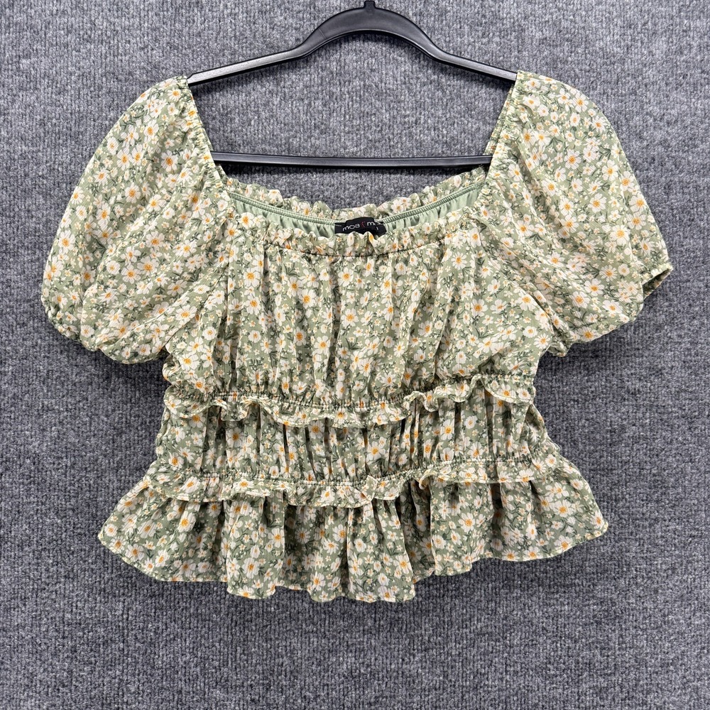 Moa Moa Top Womens L Green‎ Ditsy Floral Cropped Fairy Cottage Romantic Coquette